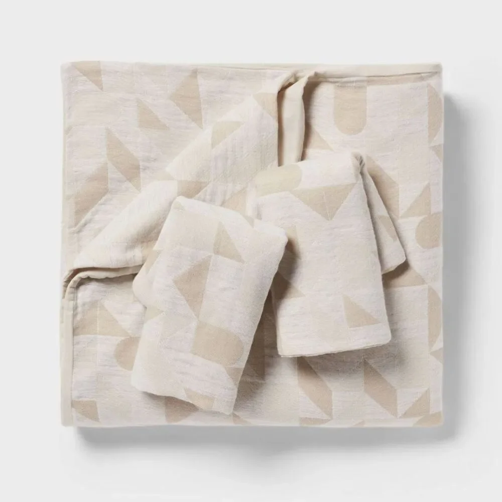 King Geo Matelasse Woven Cotton Blend Duvet Cover Set - Khaki/Ivory